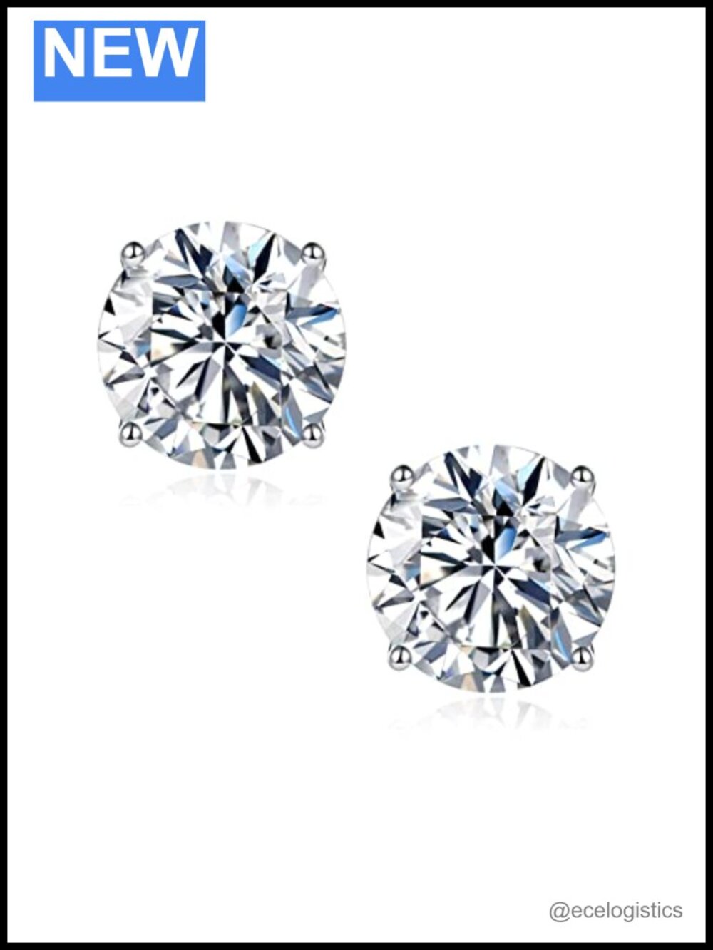 Moissanite Stud Earrings 925 Sterling Silver 18K White Gold Plated